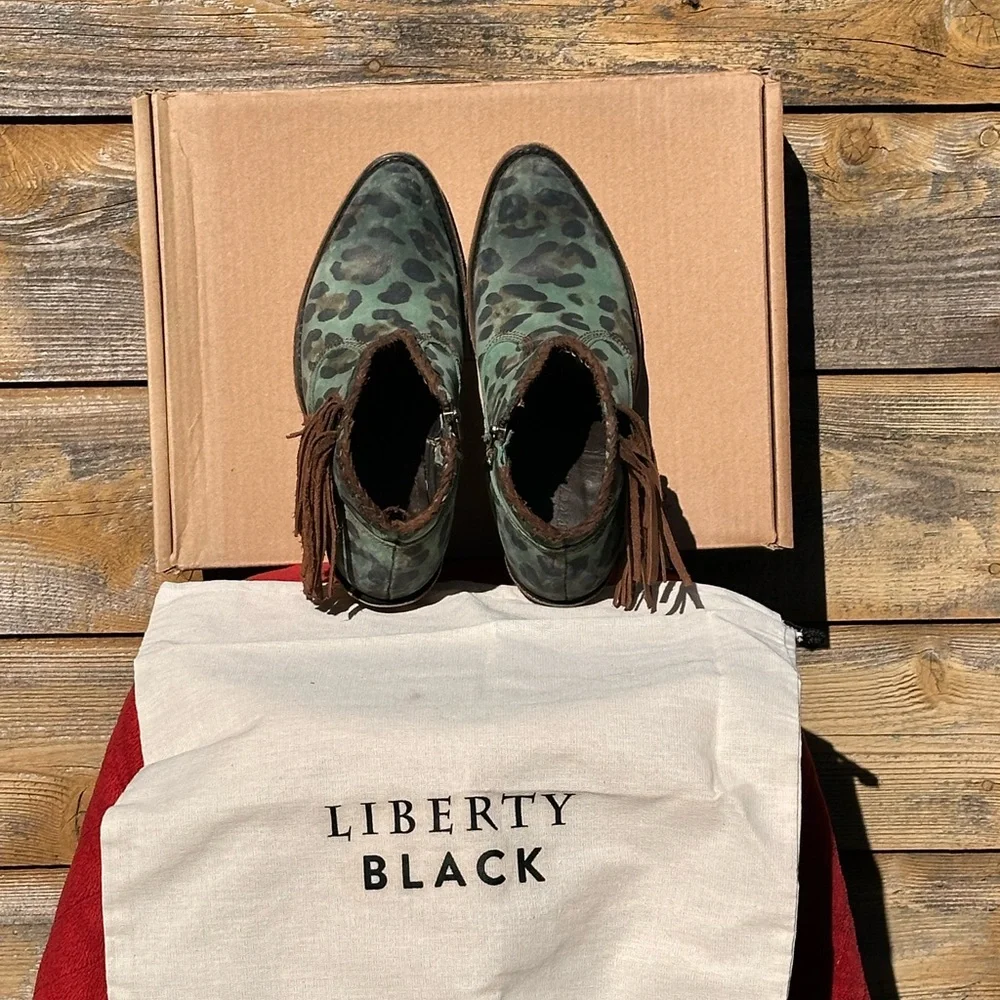 LIBERTY Black Green Leopard Ankle Boots - Picture 3 of 4